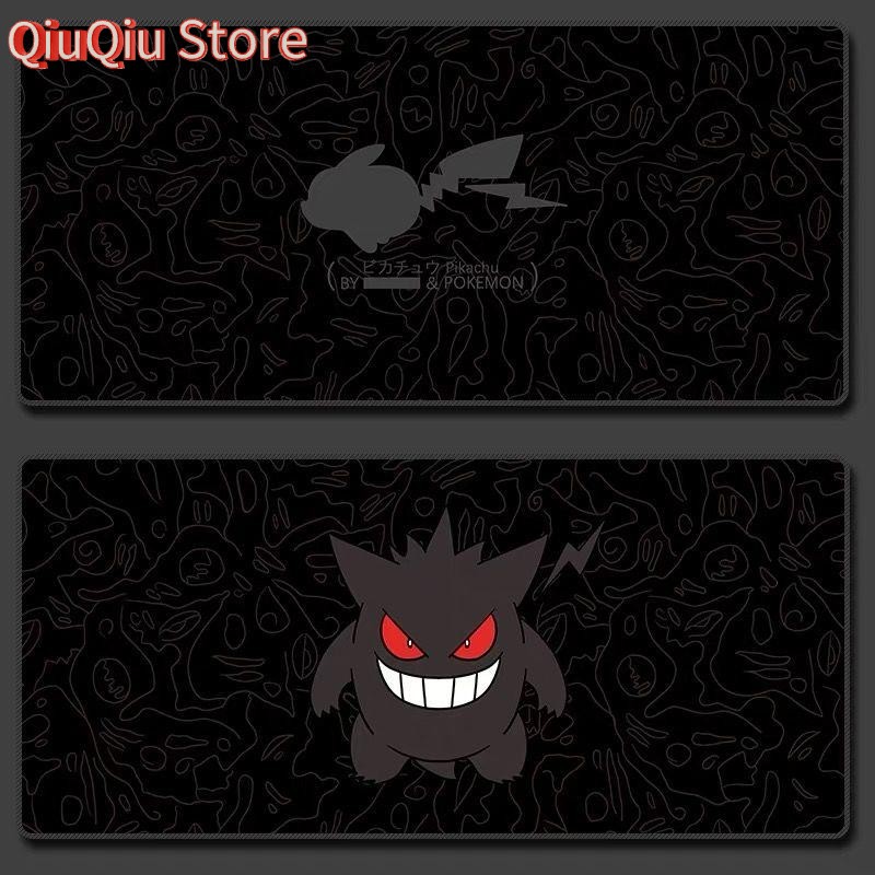 Gengar & Pikachu Black Mouse Pad (90x40cm) - Dark Pokémon Theme, Non-Slip Base, 3MM Thick Gaming Desk Mat for PC & Office