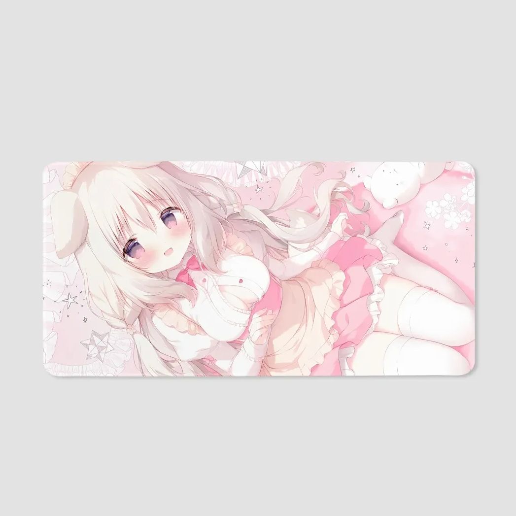 Blue Bow Bunny Creative Large Mouse Pad Ins Cartoon Office PC Decor Desk Mat Kawaii Girl Cute Gift Computer Anti Slip Mousepad