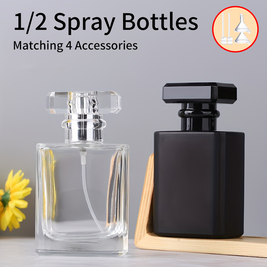 1/2pcs+4 Accessories 50ml Glass Perfume Spray Bottle - Contains 2 Spray Bottles, 2 Funnels, 2 Dispensing Shenanigans, BPA Free pen gpt