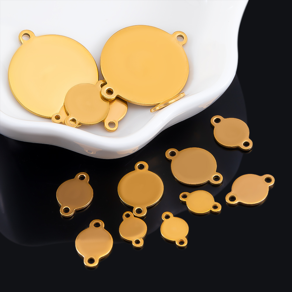 20Pcs Stainless Steel Flat Round Double-Hole Blank Tags Connectors Round Pendant DIY Necklace Jewelry Making Materials pen gpt