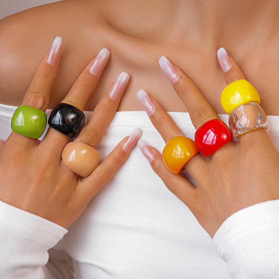 Gifts Simple Candy Color Transparent Geometric Resin Acrylic Resin Rings Ball Finger Ring Fashion Jewelry