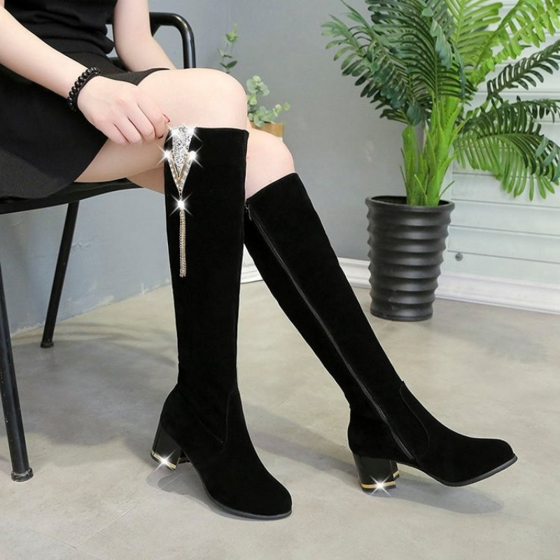 Heels Women's Boots Side Zippers Women's Long Boots Thick Heels High Shoes for Women High Heels Autumn Winter 2024 New