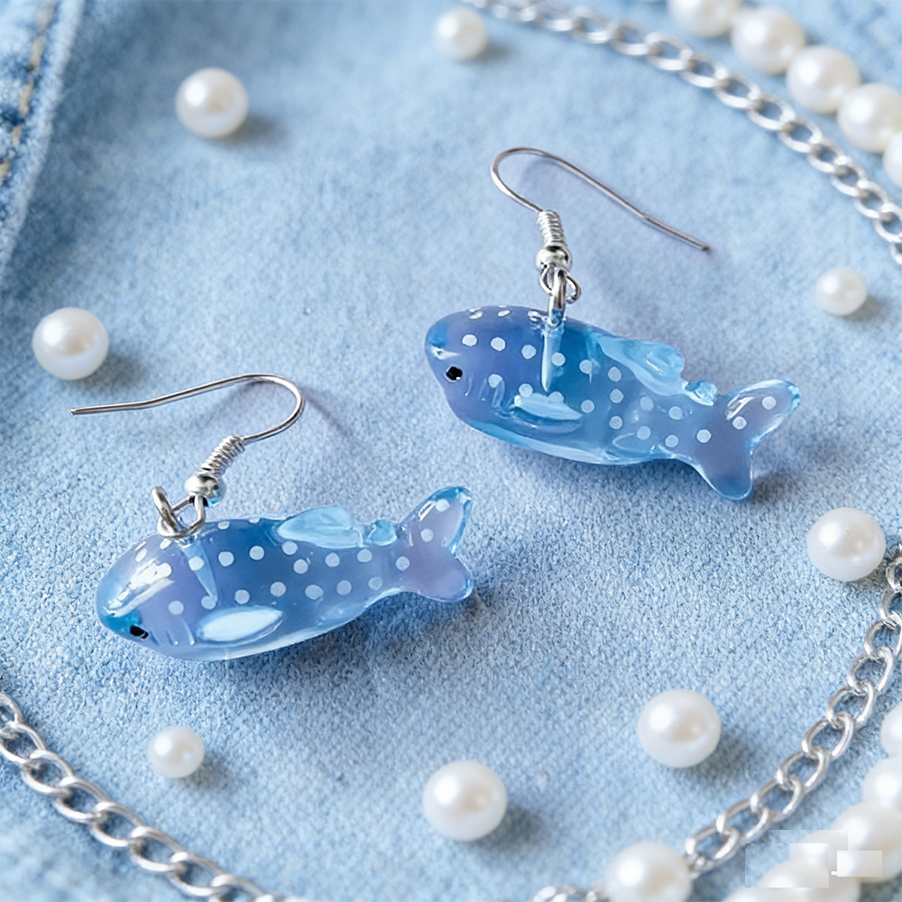 Handmade Sea Blue Polka Dot Whale Shark Earrings Kawaii Cute Design for Casual Wear Simple Jewelry