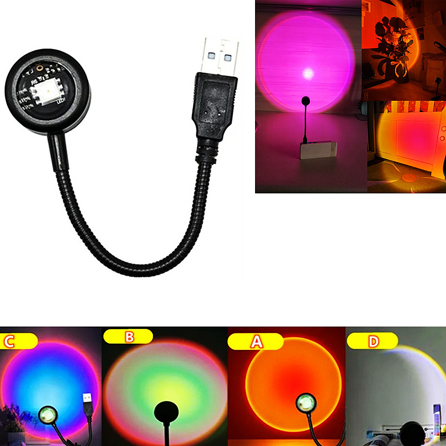LED Sunset Lamp Projector Rainbow USB Charging Sunset Ambiance Lamp Rainbow Atmosphere Effect Photography Wall