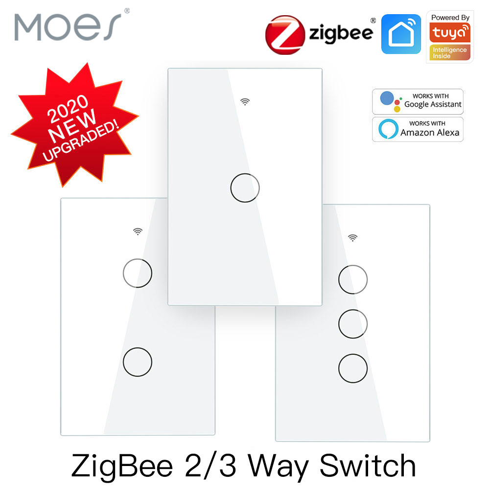 MOES Tuya ZigBee Smart Light Switch No Neutral Required No Capacitor Smart Life 2/3 Way Alexa Home lightify