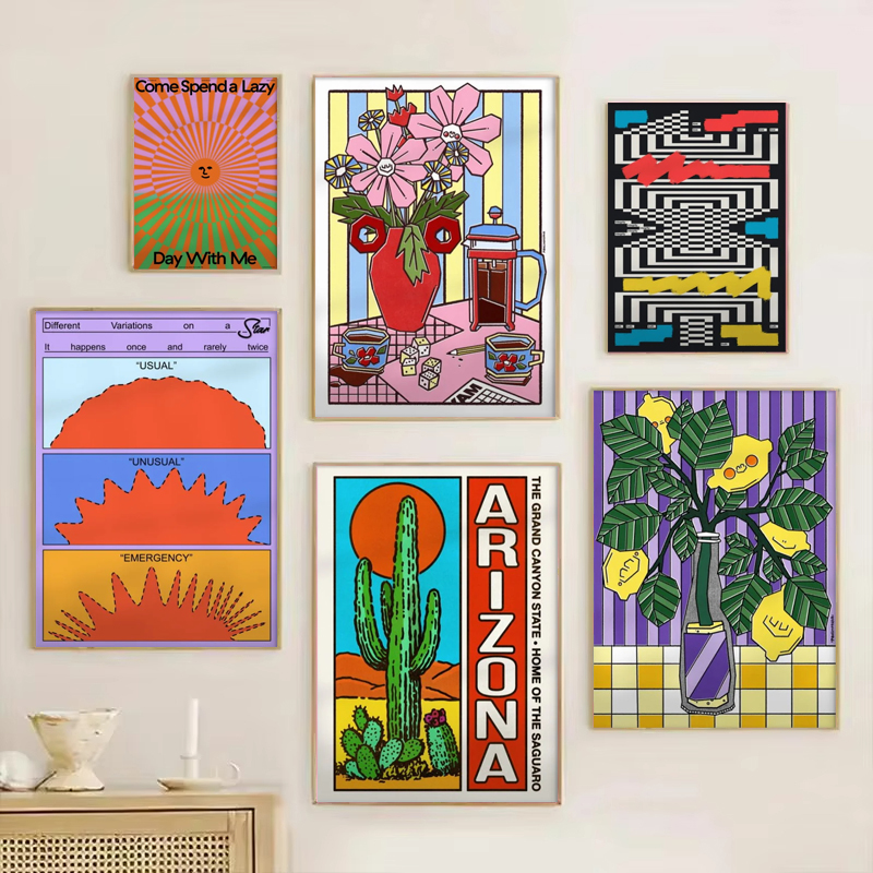 Retro Multicolored Floral Abstract Canvas Art Classic Japanese Animal Sun-Eyed Poster Print Modern Fashionable Home Decor