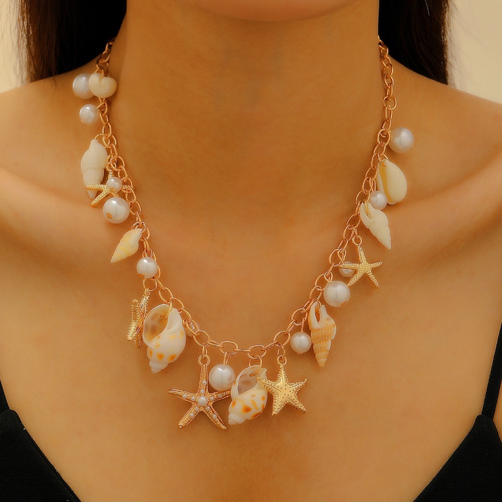 1 Pcs Natural Seashells Beach Jewelry Summer Bohemia Ocean Elements Necklace Starfish