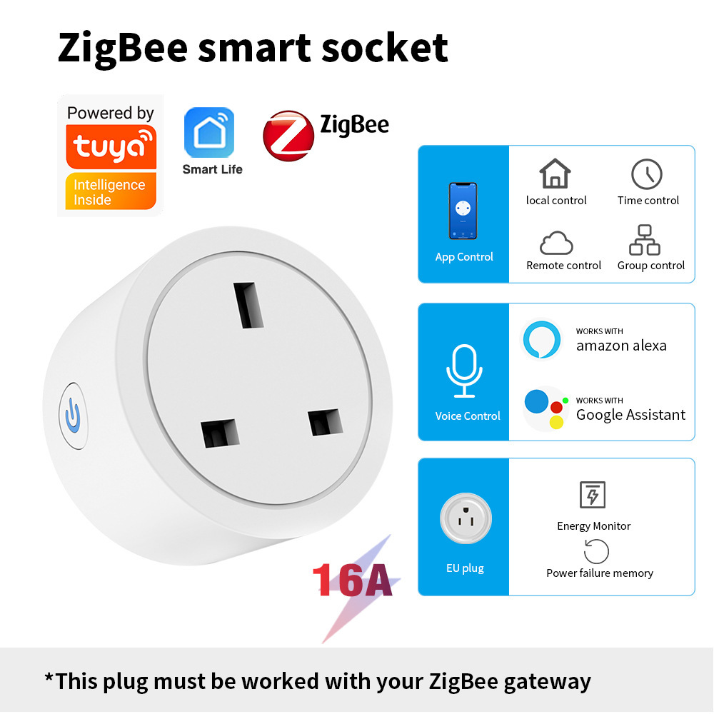 UK 16A Smart Plug Tuya WiFi & BT, Power Monitoring Voice Control Timing Smart Life Compatible with Alexa Home