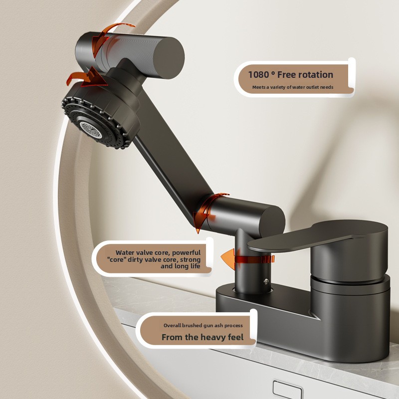 Wash Basin Faucets Bathroom Faucet Double Hole Hot and Cold Tap 2 Modes Nozzle Tap Rotation Household Mixing Valve