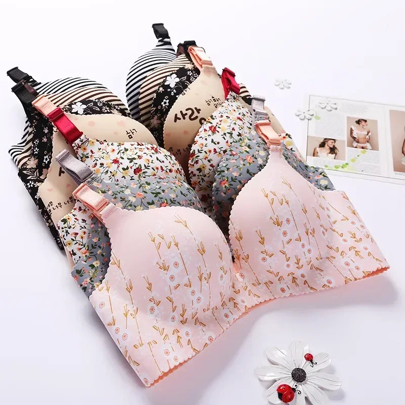 Women Flower Print Seamless Bra Lingerie Floral Push Up Bras One-Piece Underwear