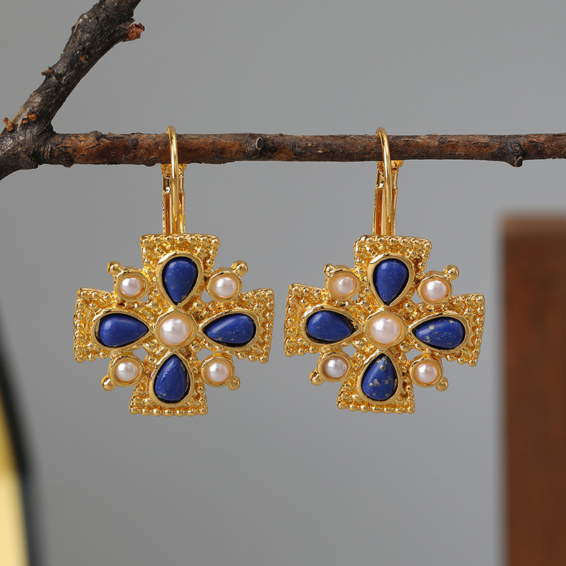 Luxury lapis lazuli Pearl Temperament Drop Earrings Women Girls Party Gift Original Design Jewellery Gift