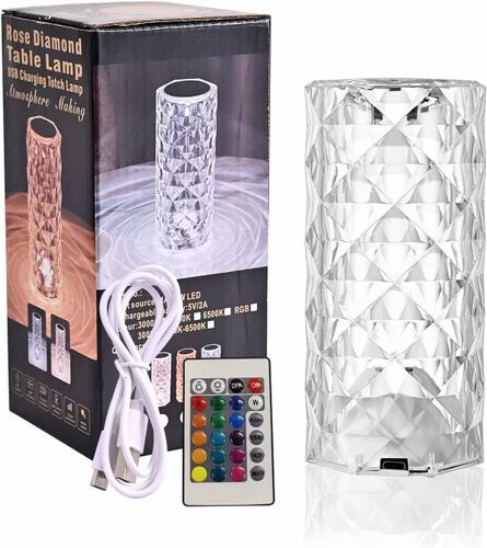 Rose Crystal Diamond Lamp, 16 Colors USB Charging Touch Lamp Bedside Night Light w