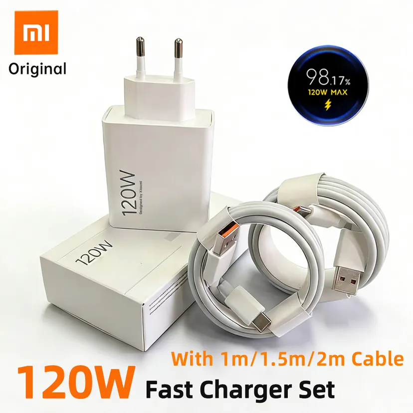 Original 120W Usb Fast Charger 100W Hypercharge Turbo Charging Adapter Cable Mi 17 Pro Max 14 15 Redmi Note 13 Poco F7 F8