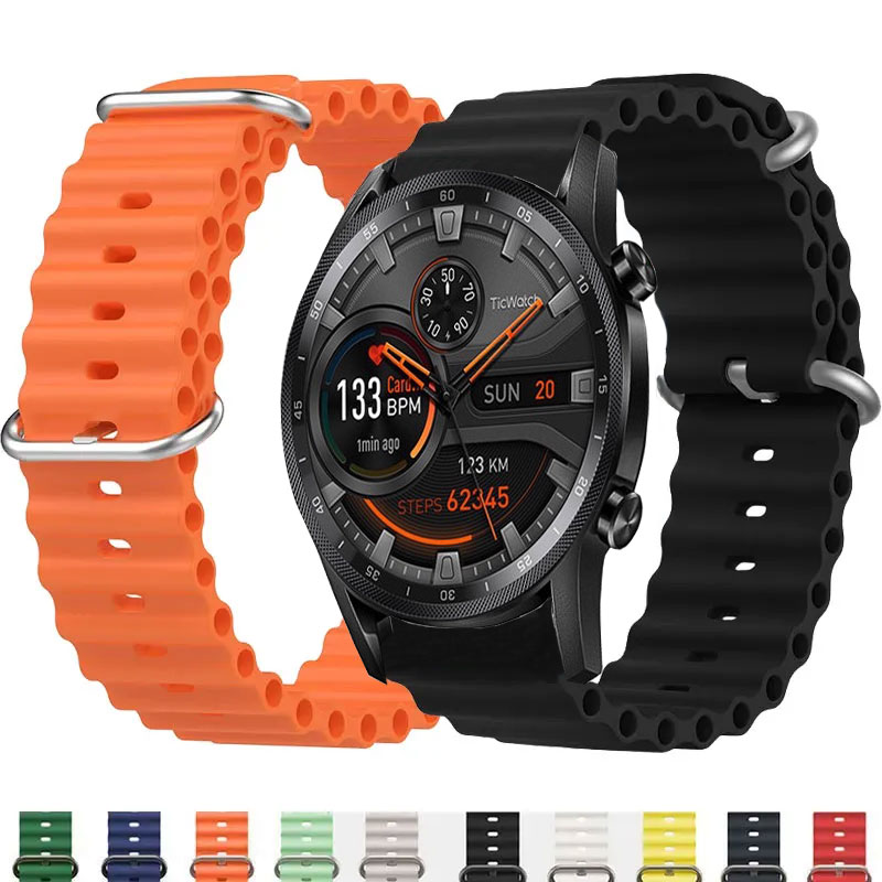 Ocean Silicone Bracelet For TicWatch Strap Pro 3 Ultra E3 E2 S2 Pro X GTW Soort 22mm 20mm Correa Smartwatch Accessories Band