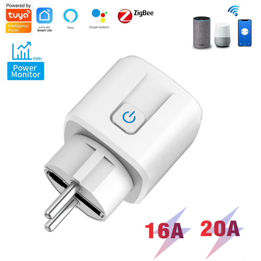 Tuya EU plug16A/20A Zigbee Smart Socket with Power Monitoring Smart Life App Remote Control Assistant & Alexa Compatible