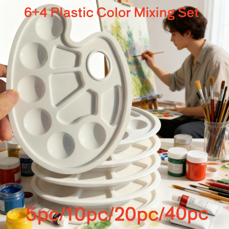 1PC/5PC/10PC/20PC/40PC 6-hole 4-compartment Large-capacity Plastic Color Mixing Palette, Professional Watercolor and Oil Paint