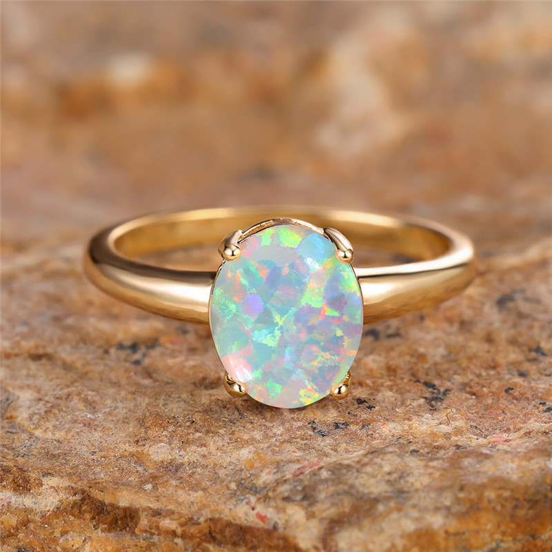 White Fire Opal Oval Stone Rings For Women Luxury Crystal Silver Color Engagement Promise Bands Wedding Jewelry Bridal
