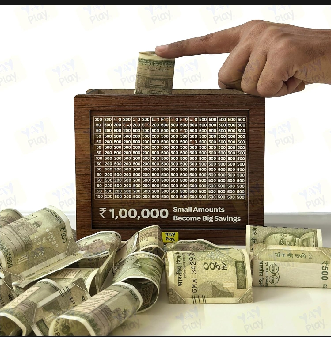 Money Savings Box for Adults 1,00,000 , Wooden Piggy Bank , Birthday Return Gifts for Kids - image 1