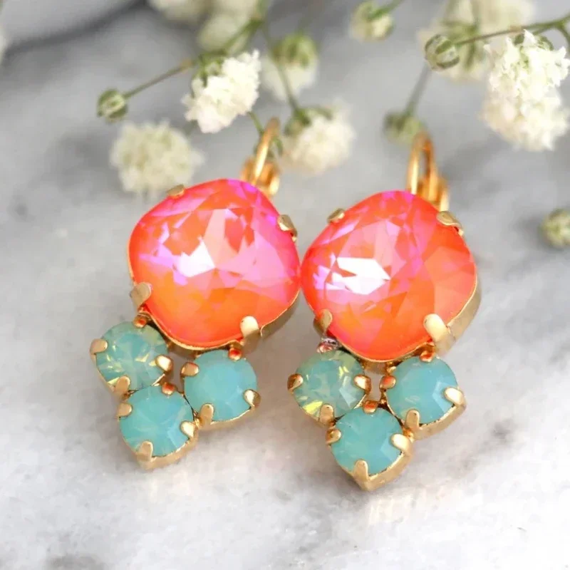 2023 New Rainbow Crystal Zircon Drop Earrings for Women Cute Trendy Geometric Earring Bohemian Ethnic Jewelry Girls Accessories