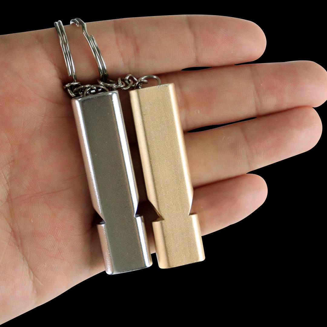 Flat Aluminum Alloy Dual Frequency Survival Whistle Double Tube Loud Outdoor Emergency Whistle for Hiking Camping and EDC