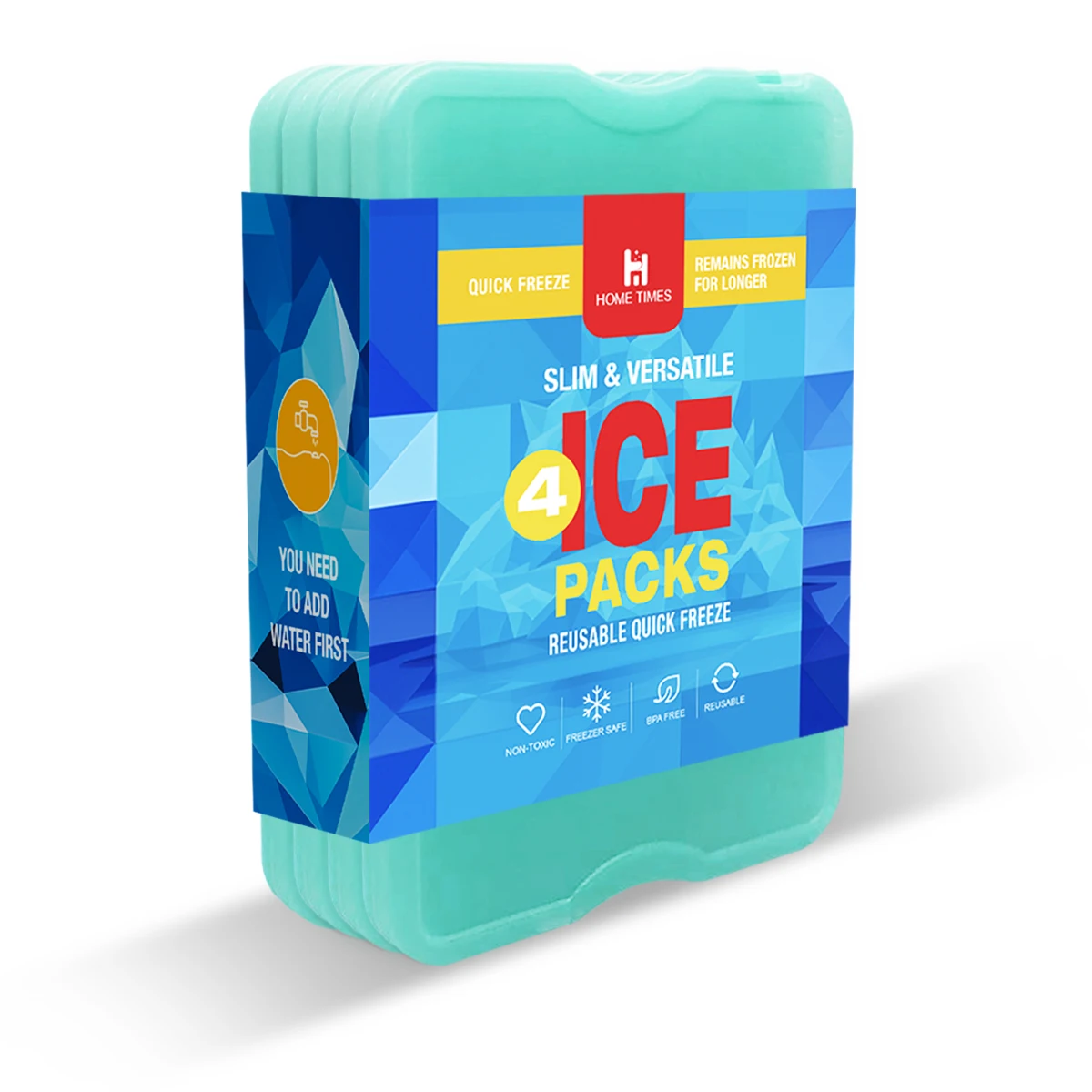 Home Times 4 Pcs Reusable Ice Packs for Camping,Travel & Picnics - Durable High-Index Plastic,Portable Freezer Blocks for Food &