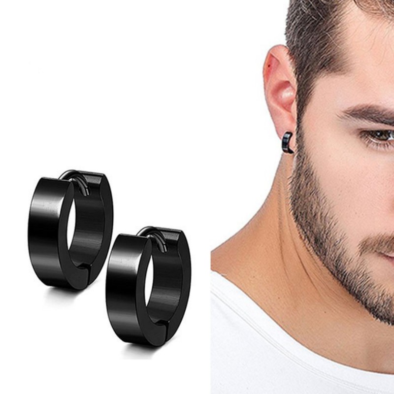 1 Pair Stainless Steel Black Huggie Hoop Earrings for Men & Women Classic Hoop Design Party s