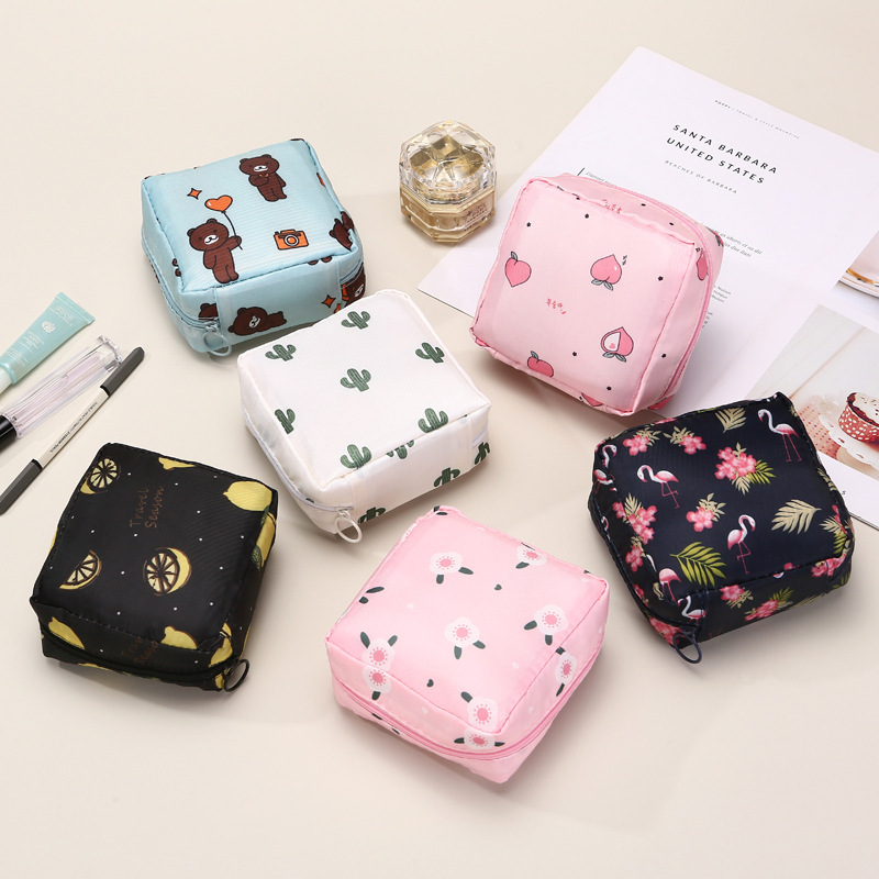 New Fashionable Simple Square Canvas Makeup Bag Cute Girl Mini Portable Travel Storage Sanitary Cotton Bag Women's Wallet