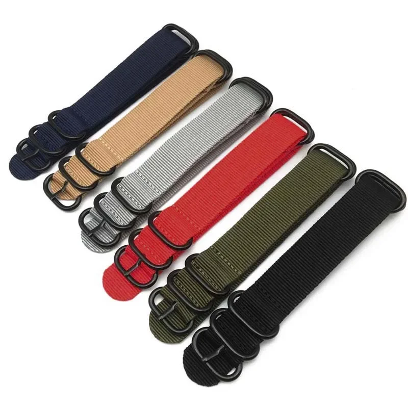 Heavy Dut Nylon Watch Band 18mm 20mm 22mm 24mm Watch Strap Stainless Steel Ring Buckle Canvas Army for Smart Watch