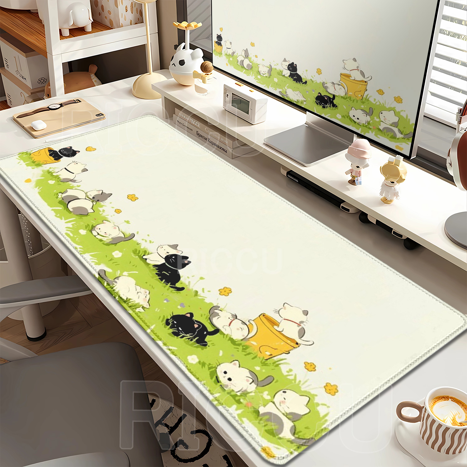 Mouse Pad Cartoon Black CAT Kitten Kawaii Non-slip Gamer Computer Gaming Large HD Printing 400x900mm overlock Desk mat