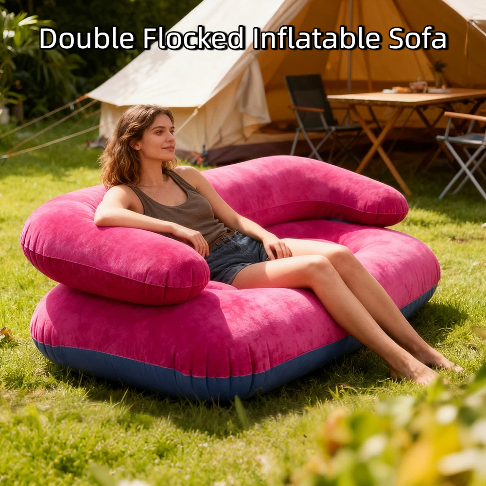 Portable Double Inflatable Sofa Chair with Finish And Armrests for Outdoor Tent Casual Backrest Seat