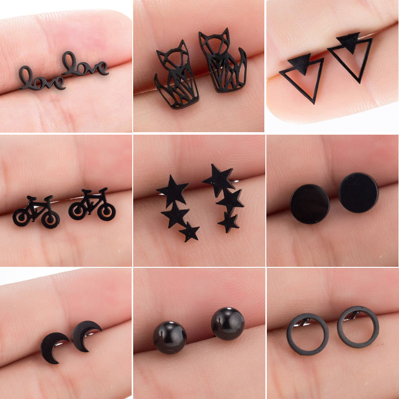 2025 Stainless Steel Earrings Geometric Women Men Hip Hop Black Three Star Triangle Stud Earring Fashion Jewelry Friend