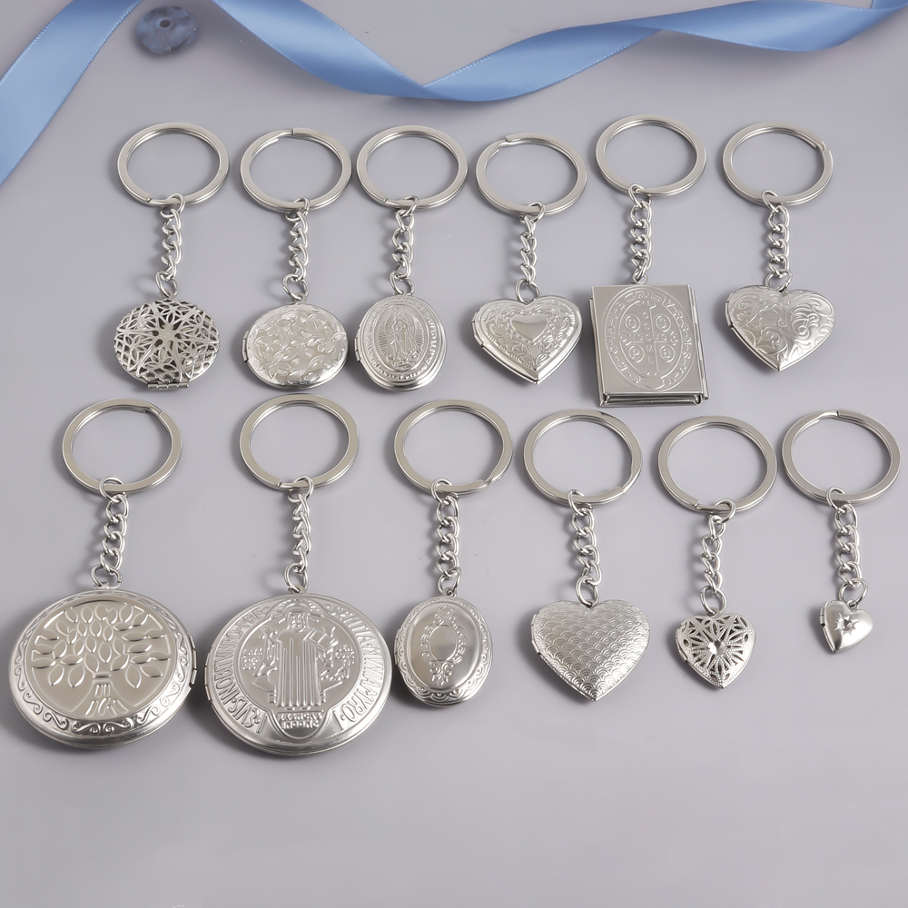 Silver Color Stainless Steel Round Oval Heart Openable Memory Photo Frame Box Keychains For Women Men Bag Key Pendant Jewelry pen gpt