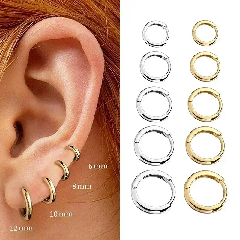 LUXUSTEEL 2PCS Stainless Steel Oval Hoops Earrings For Women Men Gold Silver Color Rock Earrings Piercing Jewelry