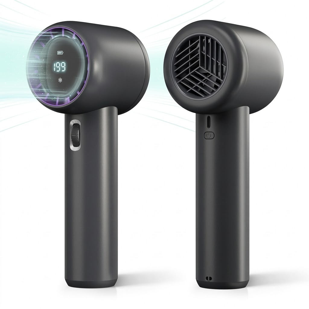 Small Cooling Fan with LED Display M-11 | USB Rechargeable 2000mAh Battery | Portable Hand Fan | Mini Fan | 120 Speed Air Cooler | Low Noise Brushless Motor Fan c-19