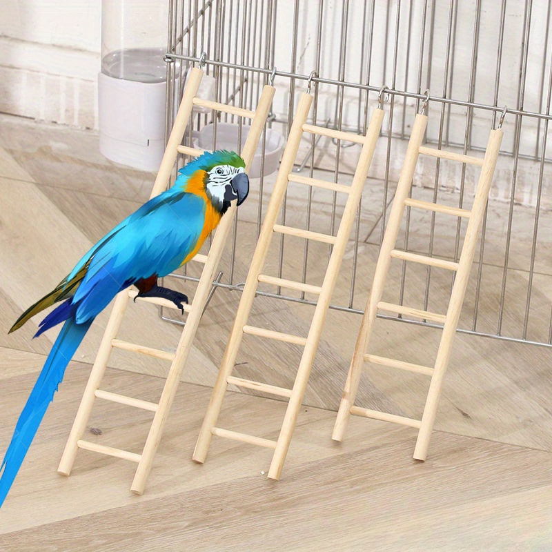 Pet Bird Hamster Climbing Ladder, 1pc Natural Solid Wood Parrot Toy, Bird Cage Hanging Ladder Perch Accessories