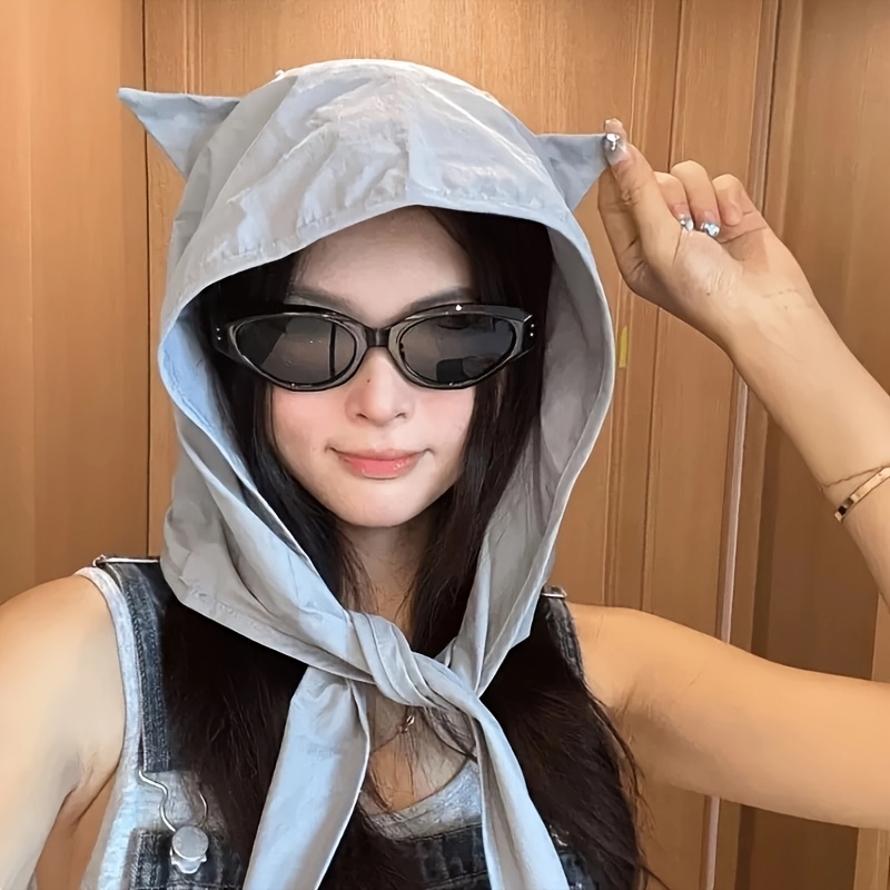 Cat Ears Sun Hat Quick-Dry Sunshade Hat, Summer Running Cap, Earflap Headscarf, Thin Multifunctional Polyester Hood with Tie