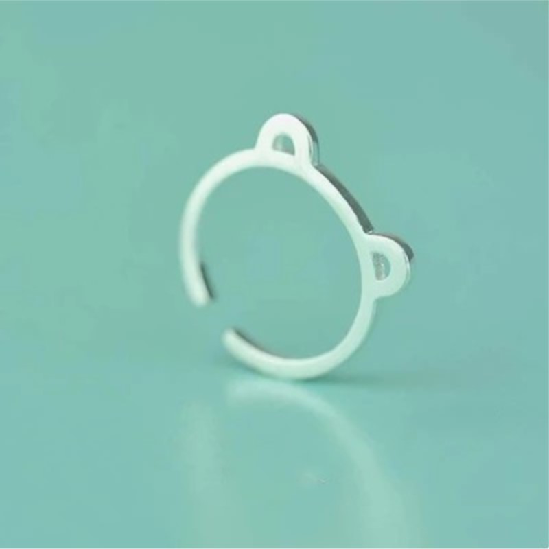 New Arrival Popular Cute Simple Flat Bear Ear 925 Sterling Silver Jewelry Not Allergic Fashion Sweet Animal Opening Rings R131
