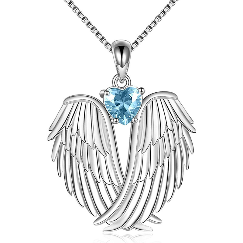 Huitan Angel Wing Design Women Necklace with Heart Cubic Zirconia Romantic Bridal Wedding Necklace for Party Fashion Jewelry