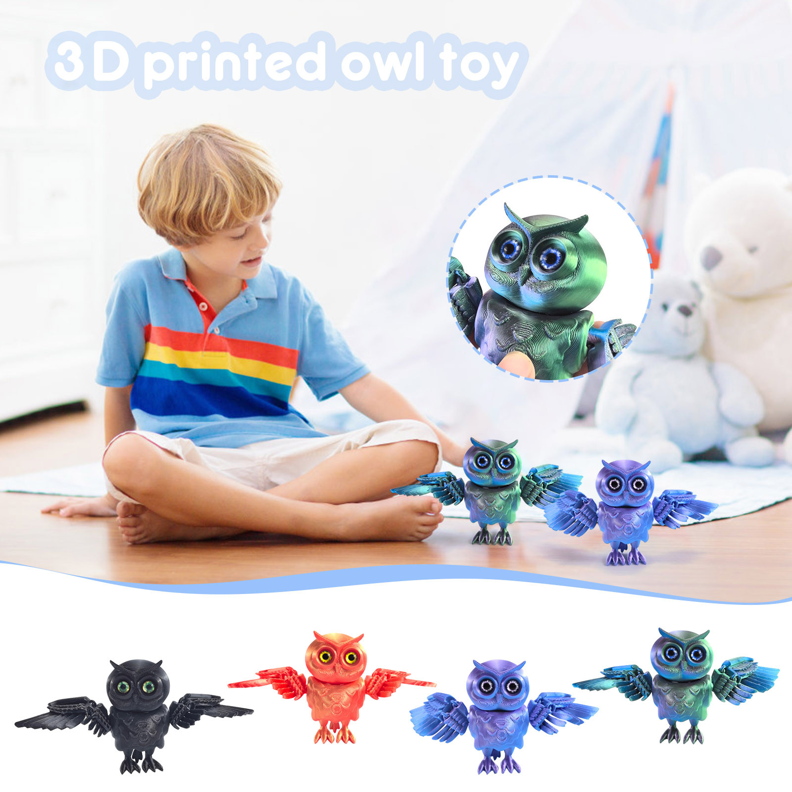 3d Printing Owl Home Decor Joint Movable Cute Animal Sculpture Owl Decorations For Home For Tabletop Entrance Shelf Mantel