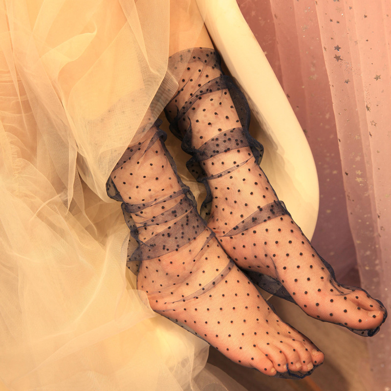 1pair Dot Lace Socks Women Transparent Mesh Ankle Socks Ladies Ultra-Thin Princess Tulle Socks Female Meias