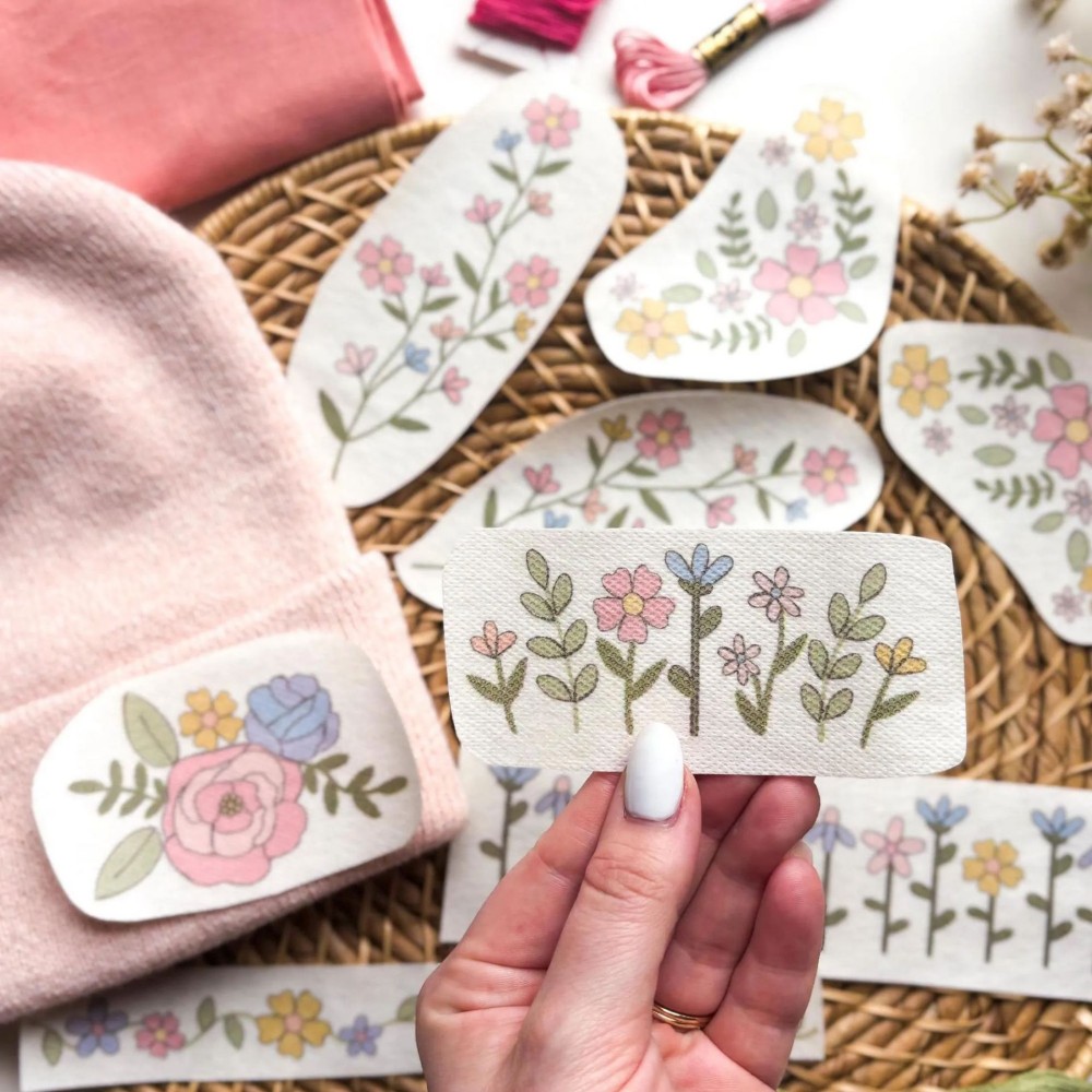 Color Printable Stick and Stitch Floral Embroidery Pattern Stitching Embroidery Paper Handmade Sewing Tool Water Soluble Paper