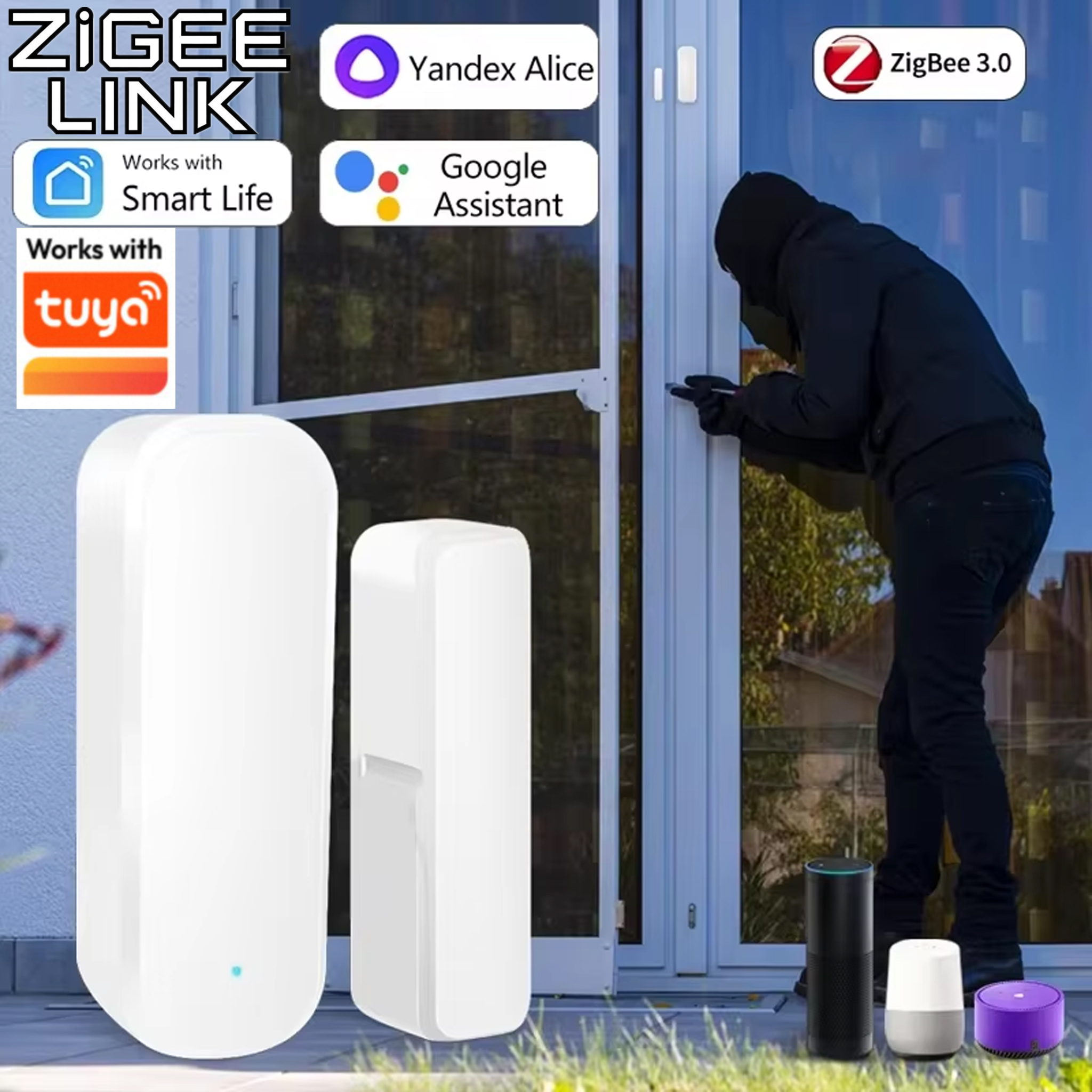 Work with Tuya Zigbee 3.0 Door Window Sensor Smart Home Security Alarm Open Closed Detector Detector Alexa Home Assistant Z2MQTT