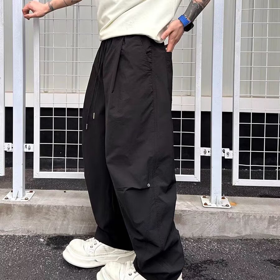 American retro casual pants men's summer new loose straight leg wide leg quick drying parachute pants street versatile floor pan
