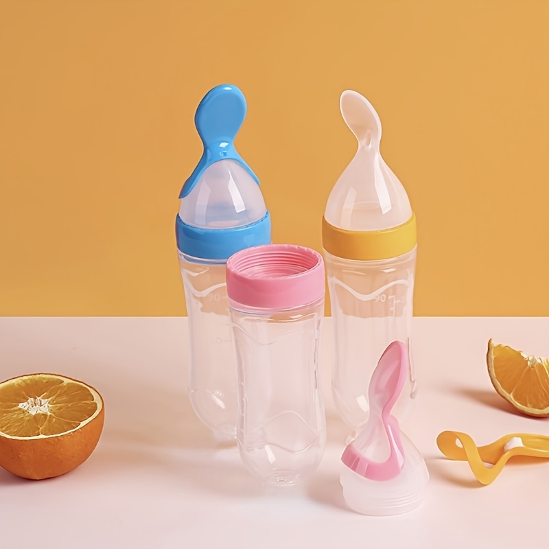 90ml/3oz Silicone Feeding Bottle With Spoon & Stand - Multifunctional Tableware For Food Dispensing & Feeding(1pcs）