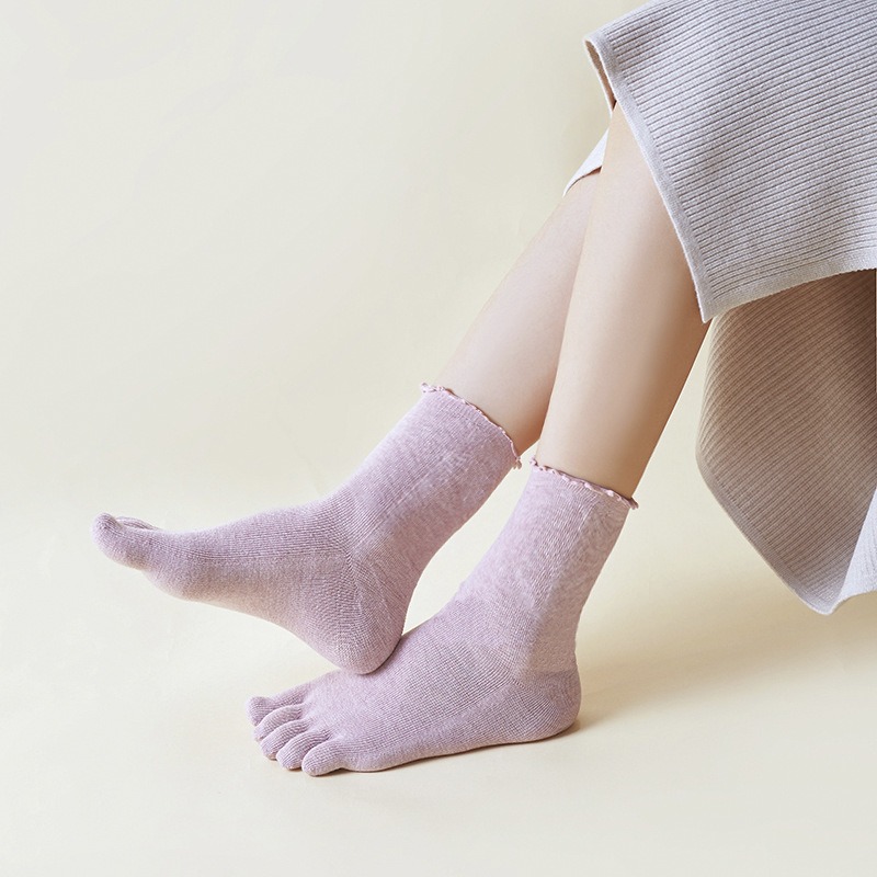 1 3 5 Pairs Women's Five Fingers Cotton Socks Edge Curl Fashions Colorful Loose Harajuku Short Socks Japanese Split Toe Socks