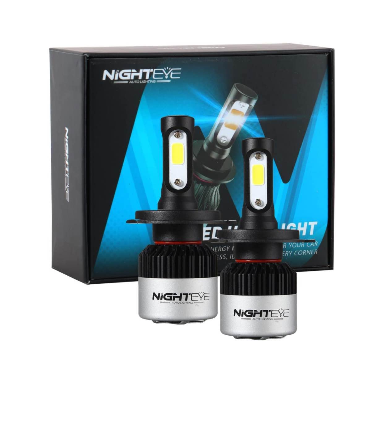Night Eye LED Automotive Headlight Bulbs Auto Conversion Driving Lamp (Cool White Light) H4 72W (36W x 2) 9000lm (4500lm per Bulb) 6500K (H4) (Pack of 1 (H4).61