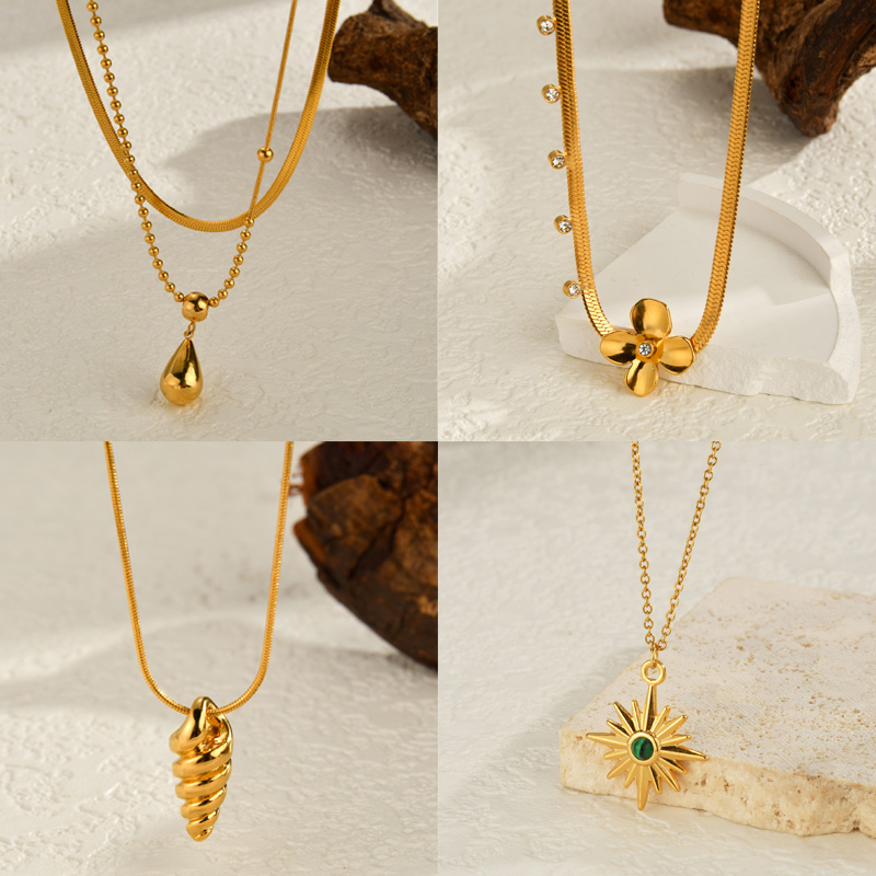 Kissmoon Fashion Stainless Steel Gold Color Flower Spiral Starburst Pendant Necklaces for Women Girl Brithday Party Jewelry pen gpt