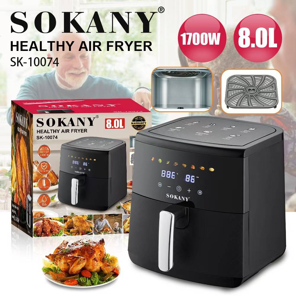 Sokany (SK-10074) 8 Litre Digital Touch Screen Air Fryer | 1700W | 8 Presets | 60 Min Timer | 80°C-200°C