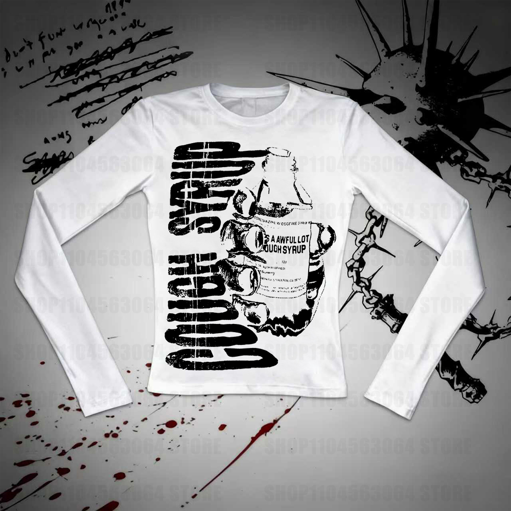 Spring new American spicy girl printed long sleeved T-shirt, fashionable and simple style, loose round neck slimming women's sty