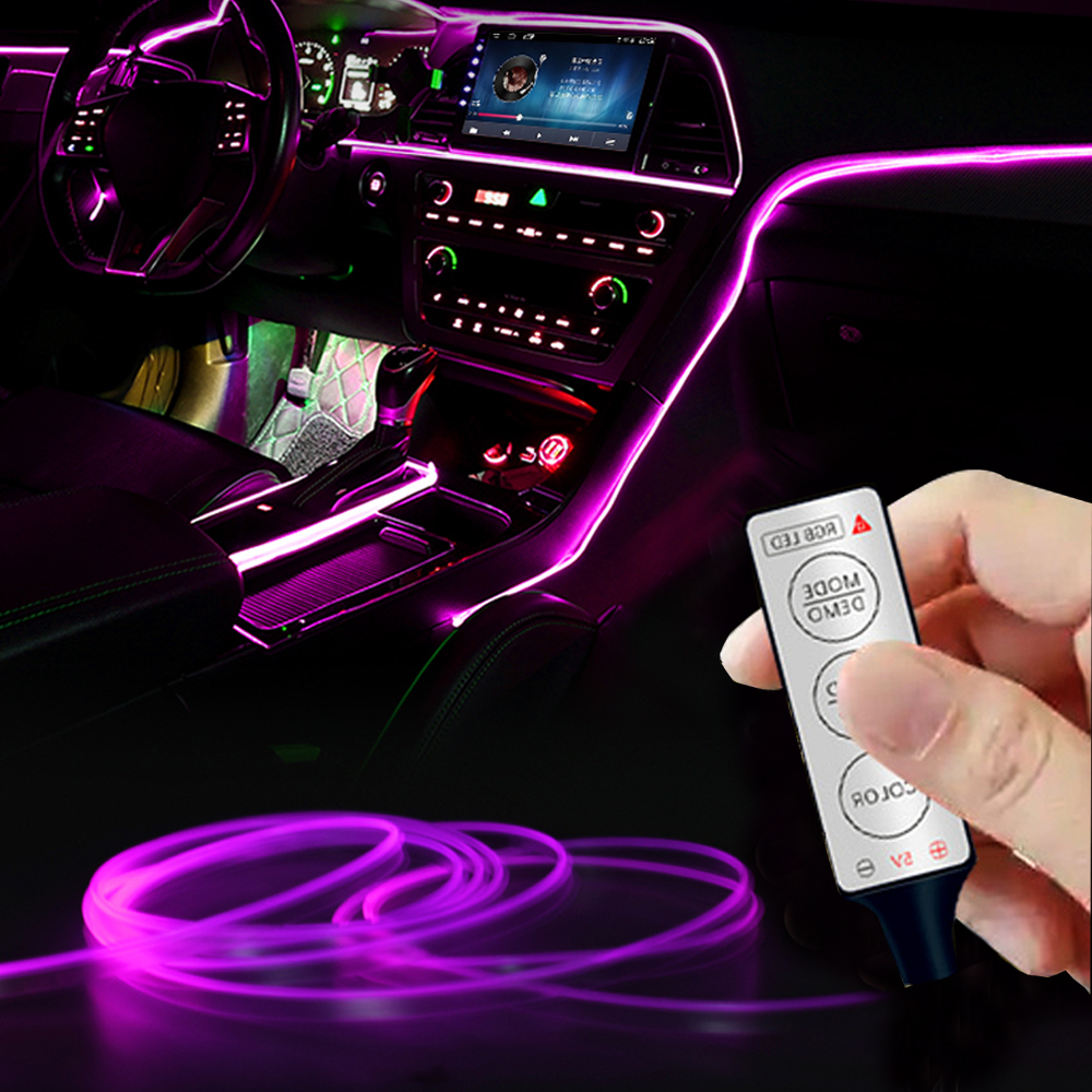 1/2/3/5M Neon Led Strip Light 7 Colors RGB DIY USB Remote Control For Car Interior Atmosphere EL Wiring Flexible LED Lam 5V/12V